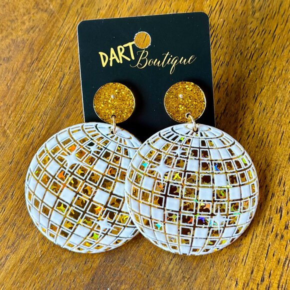 Gold Disco Ball Earrings - Picture 3 of 4